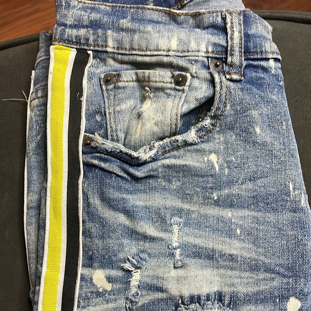 DECIBEL Jeans Mens Distressed Paint Marks Striped Faded Men Denim Jeans - Picture 7 of 8